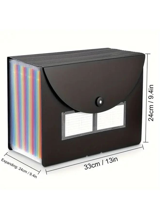Black Expandable Plastic File Box 25 Pocket Organizer For Paper Documents Receipts A4 Letter Size - Image 3